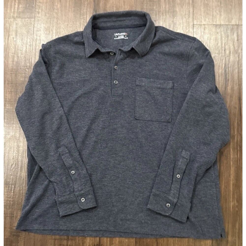 UNTUCKit Mens Zingaro Long Sleeve Polo Shirt XL Charcoal Gray Cotton Blend